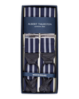 Bretels Navy Wit Dubbele Streep Zwarte Leertjes