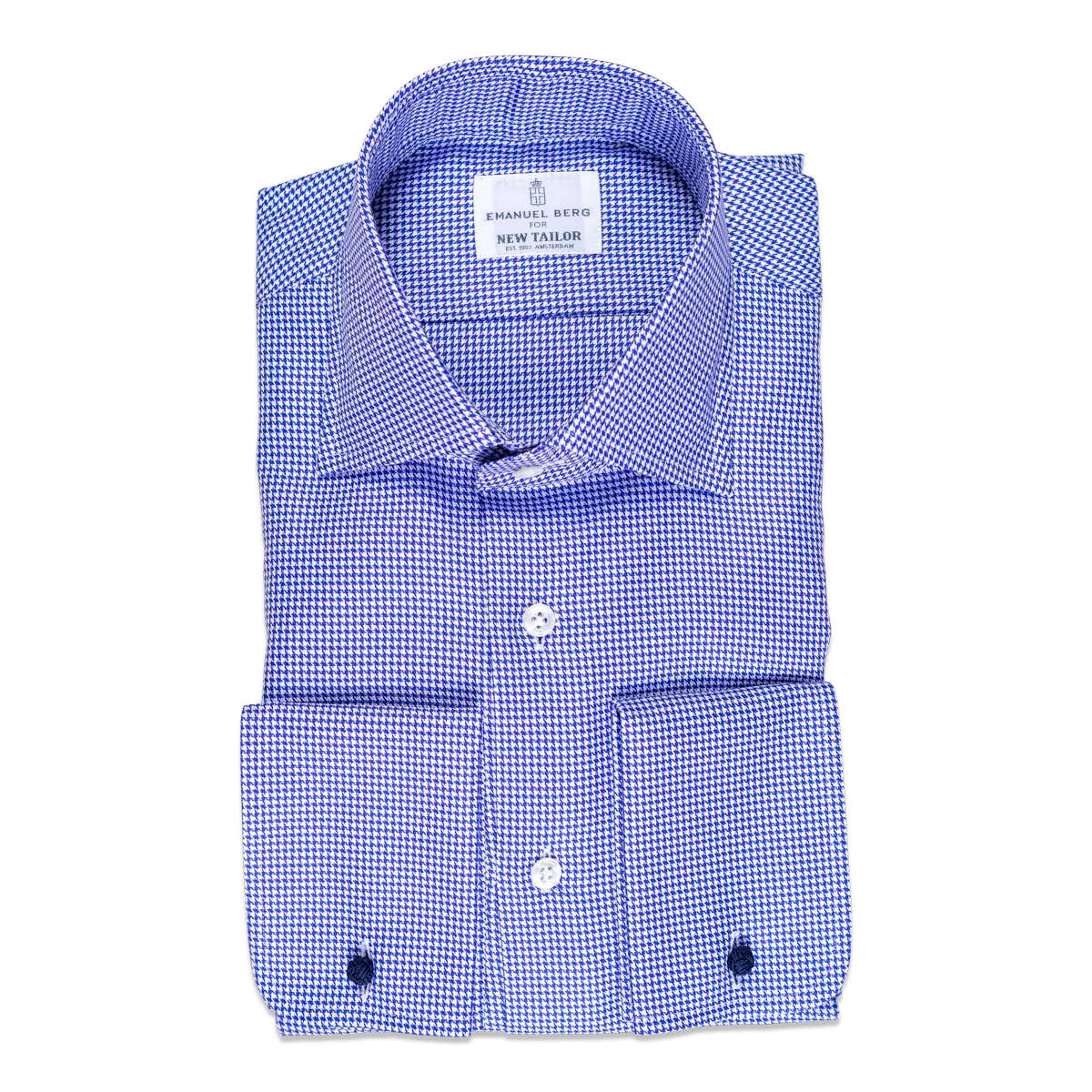 Hemd aus blauer Twill-Baumwolle mit Hahnentrittmuster
