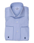 Overhemd Blauw Pinpoint Check Houndstooth Katoen