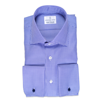 Emanuel Berg - Overhemd Blauw Houndstooth Twill Katoen, Shirt | NEW TAILOR Webshop
